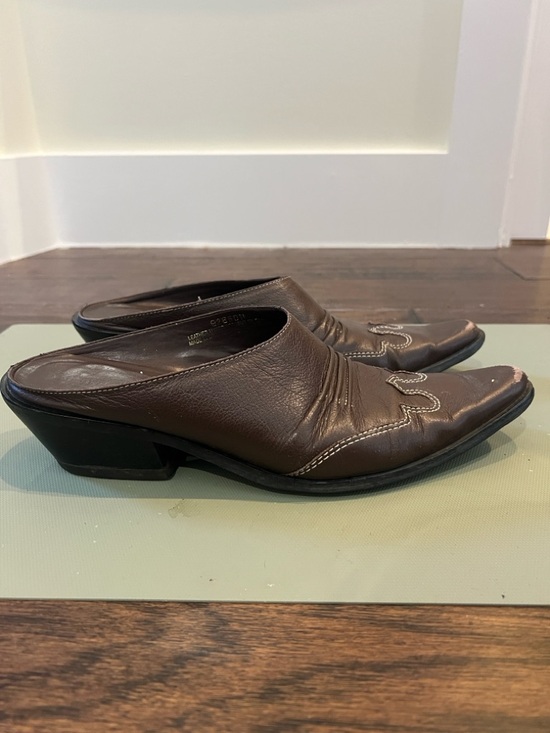Denver Hayes Shoes - Brown Leather Heeled Mules | Vintage Western-Inspired Cowboy
